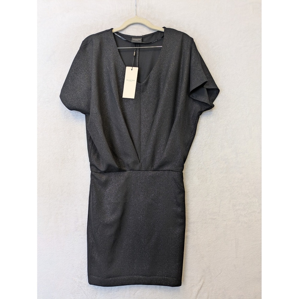 Selected Femme Women's Size L Black Dress Shimmer Metallic V-Neck‎